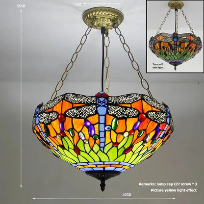 16inch Vintage Stained Glass Anti-chandelier Tiffany Style Dragonfly Lamp Pendant Light - CTL
