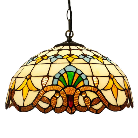 16inch Vintage Stained Glass Baroque Lampshade Tiffany Pendant Light - CTL