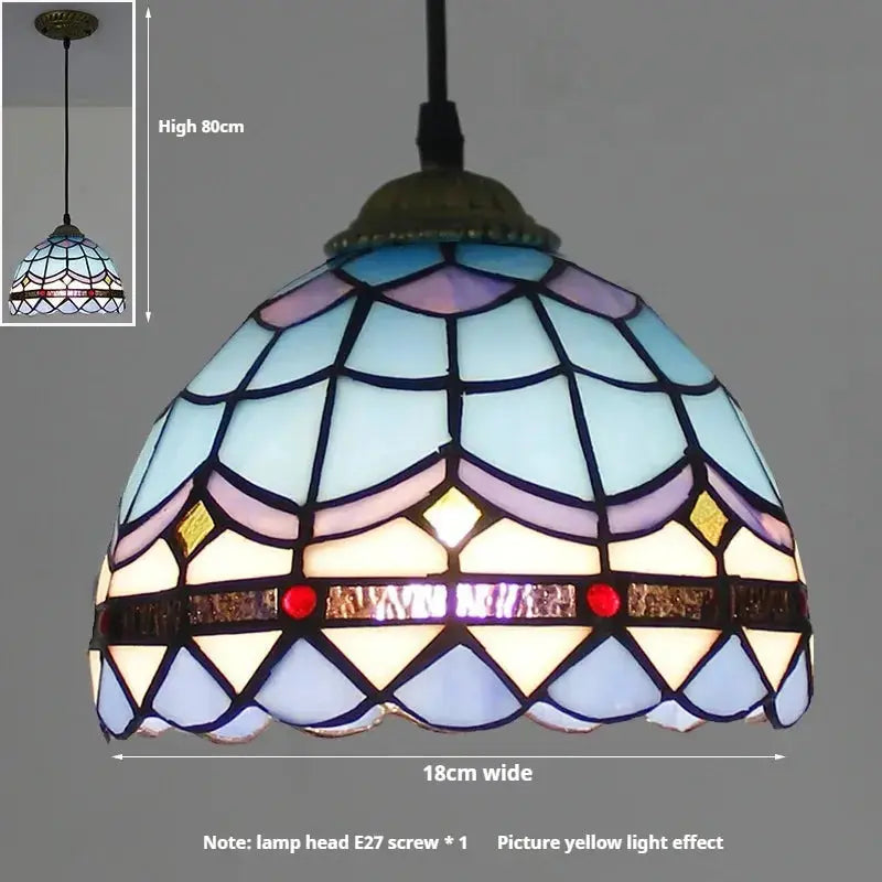 18cm Tiffany Stained Glass Hanging Lamp Blue Floral Lampshade Pendant Light - CTL