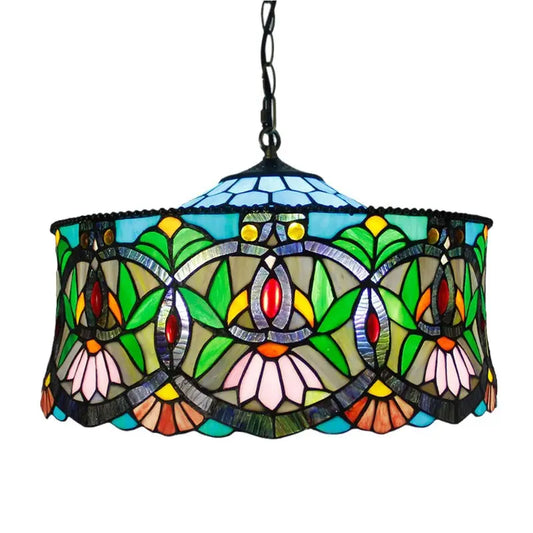 18inch 45cm Stained Glass Pastoral Straw Hat Lampshade Vintage Tiffany Pendant Light - CTL