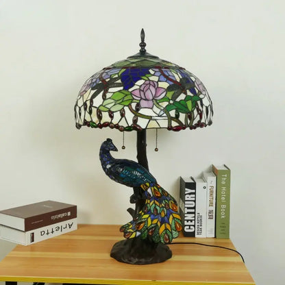 18inch 46cm Retro Peacock Base Handmade Large Dragonfly Lotus Tiffany Table Lamp - CTL