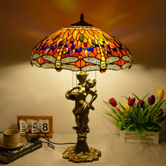 18inch 46cm Stained Glass Dragonfly Lampsahde Vintage Tiffany Table Lamp - CTL