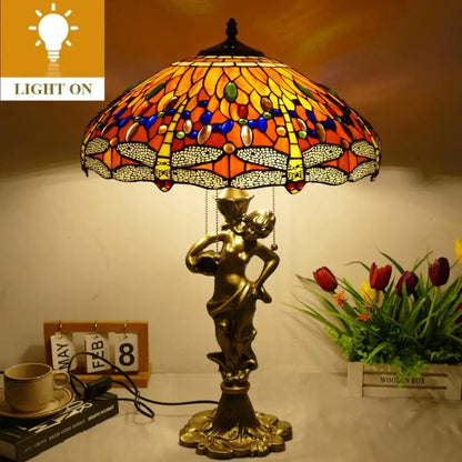 18inch 46cm Stained Glass Dragonfly Lampsahde Vintage Tiffany Table Lamp - CTL
