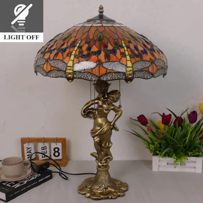 18inch 46cm Stained Glass Dragonfly Lampsahde Vintage Tiffany Table Lamp - CTL