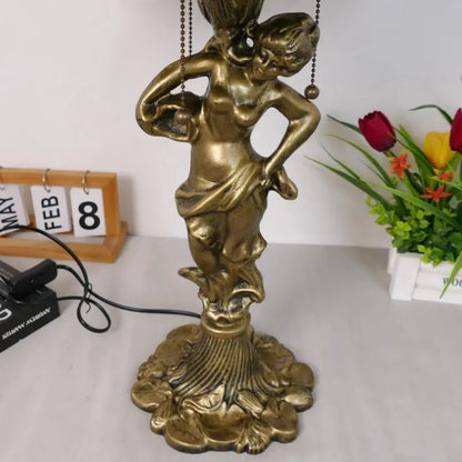 18inch 46cm Stained Glass Dragonfly Lotus Lampsahde Vintage Tiffany Table Lamp - CTL