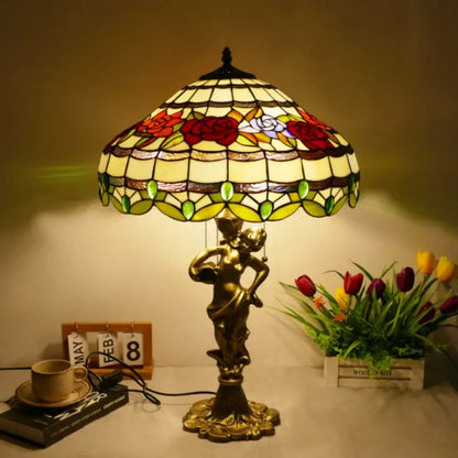 18inch 46cm Stained Glass Strip Rose Lampsahde Vintage Tiffany Table Lamp - CTL