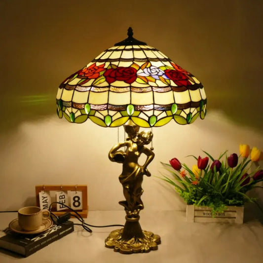 18inch 46cm Stained Glass Strip Rose Lampsahde Vintage Tiffany Table Lamp - CTL