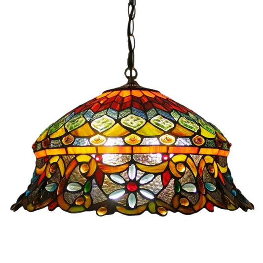 18inch 48cm Stained Glass Pastoral Hat Beads Lampshade Tiffany Pendant Light - CTL