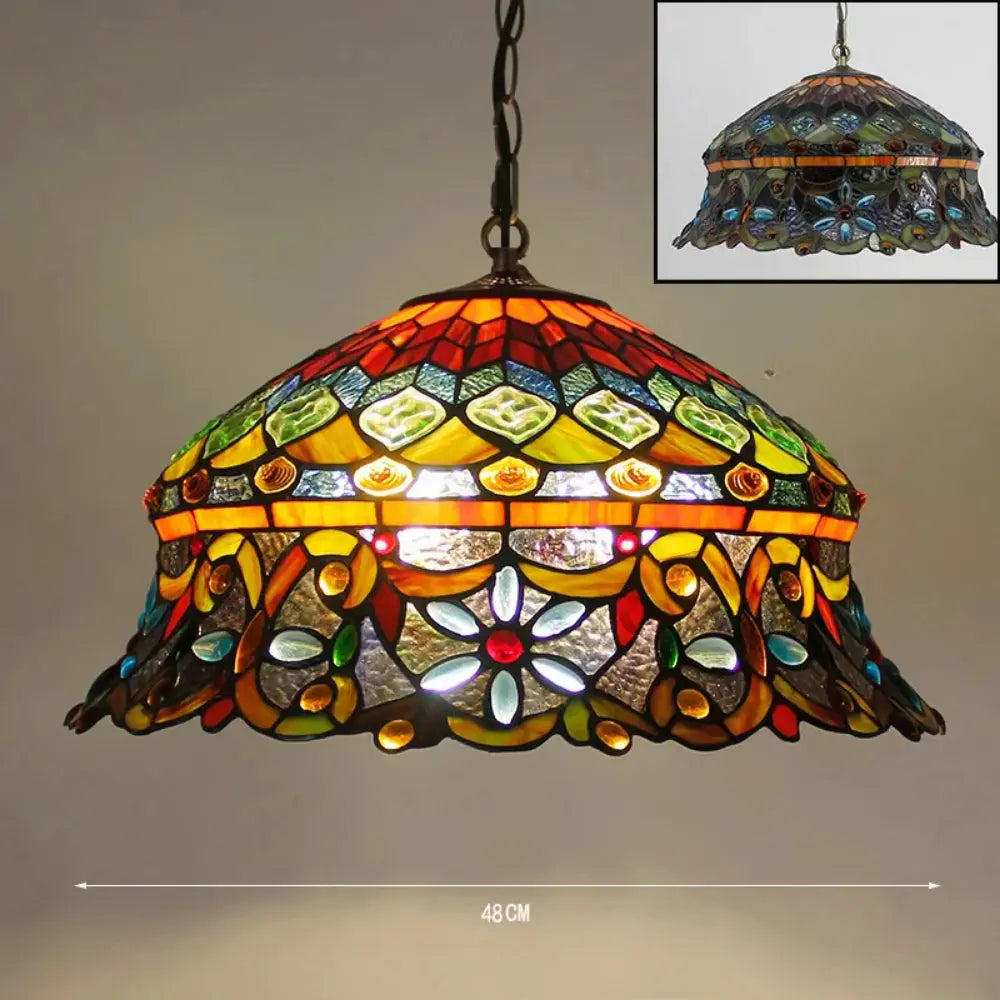 18inch 48cm Stained Glass Pastoral Hat Beads Lampshade Tiffany Pendant Light - CTL