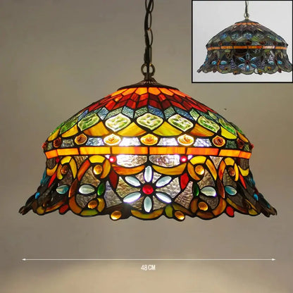 18inch 48cm Stained Glass Pastoral Hat Beads Lampshade Tiffany Pendant Light - CTL