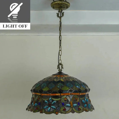 18inch 48cm Stained Glass Pastoral Hat Beads Lampshade Tiffany Pendant Light - CTL