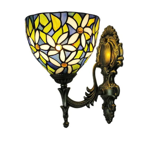 19cm Small Sconce Stained Glass White Flower Tiffany Wall Lamps for Bedroom - CTL