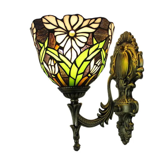 19cm Tiffany Wall Lights Art Deco Style Stained Glass White Flower Lampshade Wall Sconce - CTL