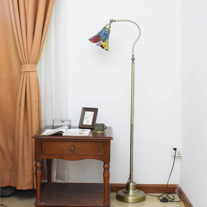 20cm Tiffany Standard Light Pastoral Rose Flower Lampshade Vintage Colored Glass Floor Lamp - CTL