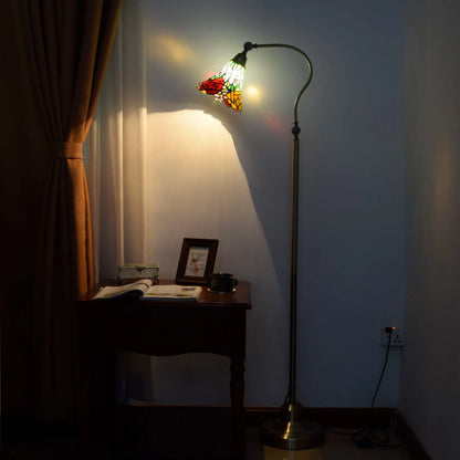 20cm Tiffany Standard Light Pastoral Rose Flower Lampshade Vintage Colored Glass Floor Lamp - CTL