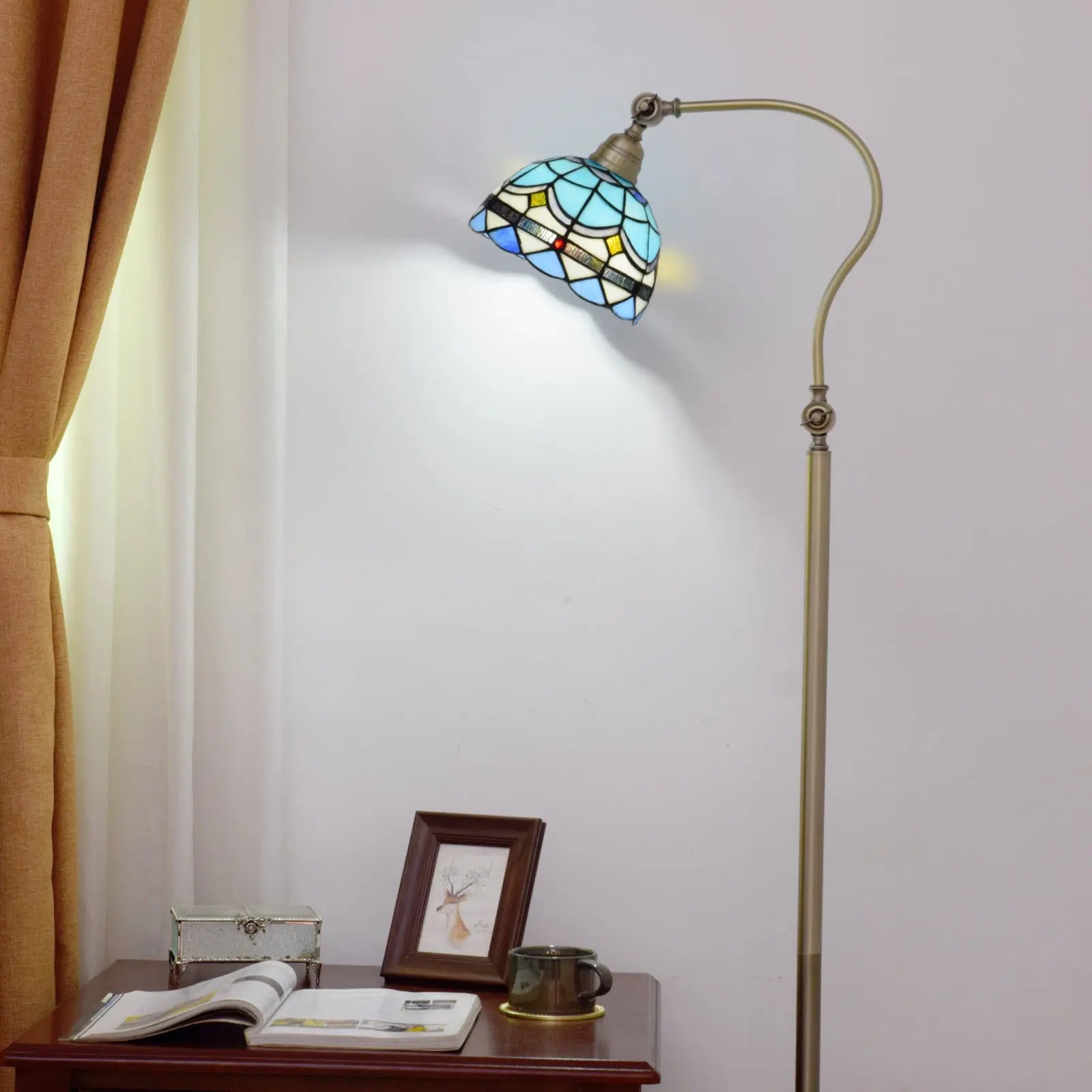 20cm Vintage Lampshade Blue Stained Glass Floor Lamp Tiffany Standing Light - CTL
