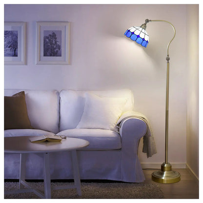 20cm Vintage Stained Glass White Grid Lampshade Blue Tiffany Floor Lamp - CTL