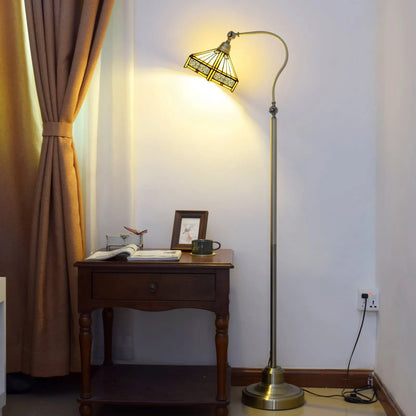 20cm Vintage Stained Glass Floor Lamp Warm Color Lampshade Tiffany Standing Light - CTL