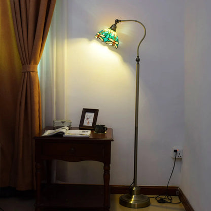 20cm Vintage Stained Glass Green Lampshade Tiffany Dragonfly Floor Lamp - CTL