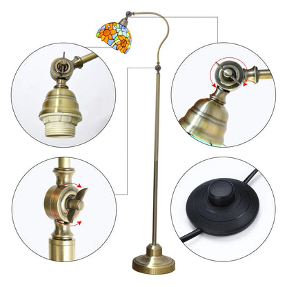 20cm Vintage Floor Tiffany Style Lamps Stained Glass Sunflower Lampshade Standing Light - CTL