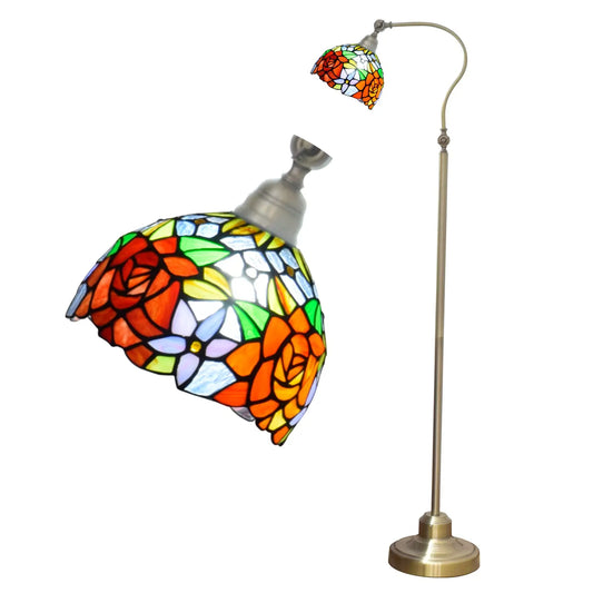 20cm Vintage Stained Glass Pastoral Gorgeous Roses Lampshade Red Tiffany Floor Lamp - CTL