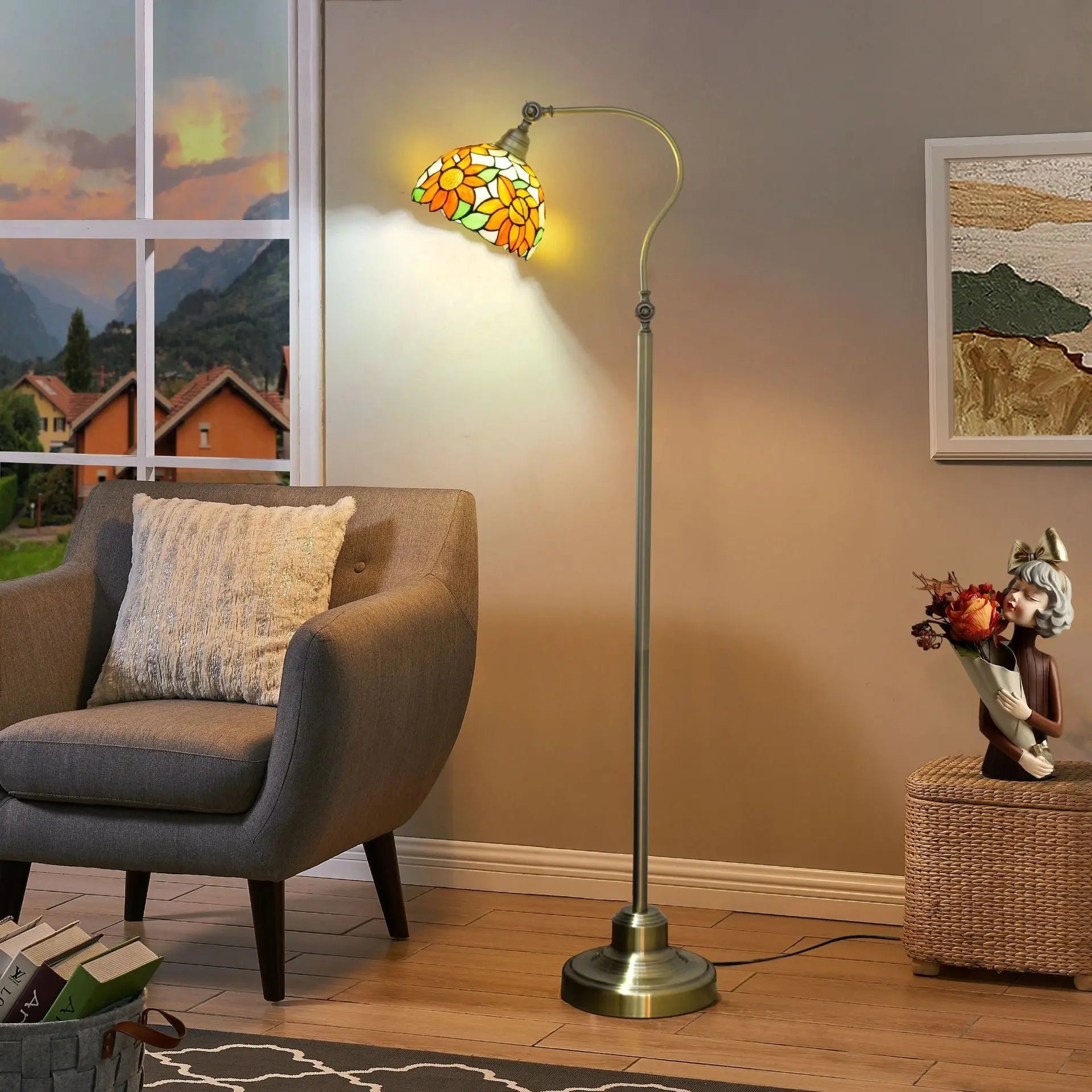 20cm Vintage Stained Glass Sunflower Lampshade Antique Tiffany Floor Lamps - CTL
