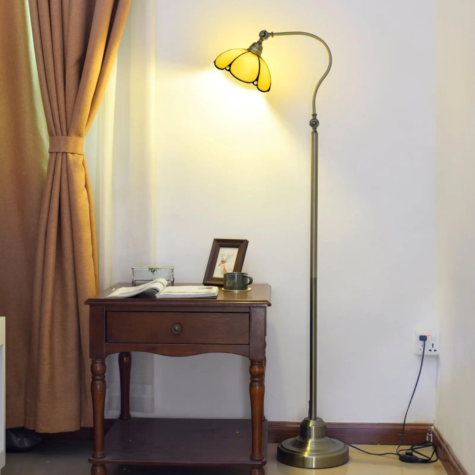 20cm Vintage Stained Glass Simple Lampshade Tiffany Style Reading Floor Lamp - CTL