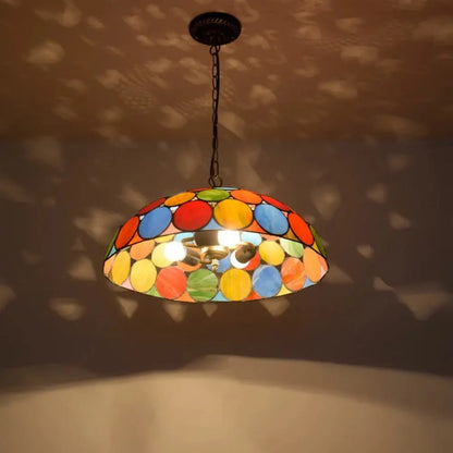 20inch Vintage Tiffany Style Hanging Lamp Stained Glass Bohemia Lampshade Pendent Light - CTL
