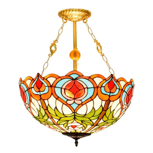 20inch Stained Glass Peach Lampshade Tiffany Hanging Lamp Anti-chandelier - CTL