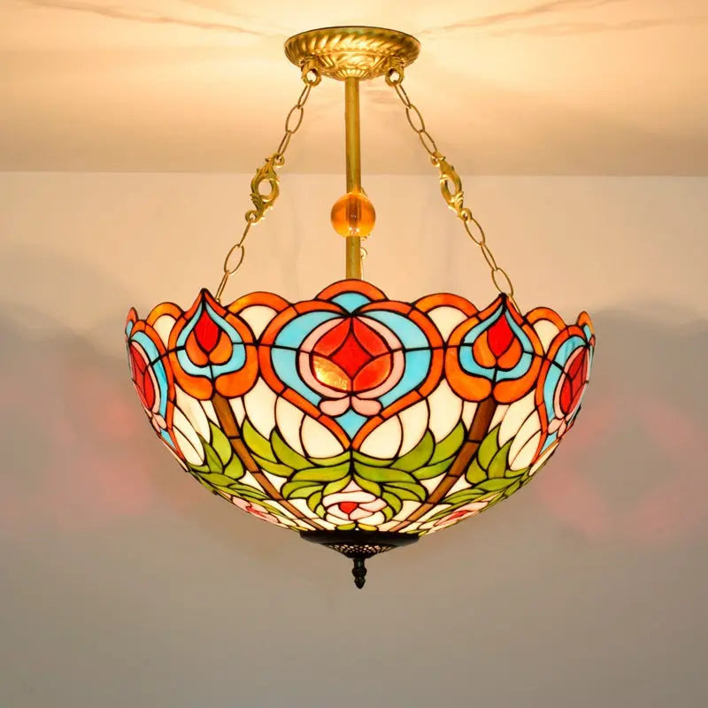 20inch Stained Glass Peach Lampshade Tiffany Hanging Lamp Anti-chandelier - CTL