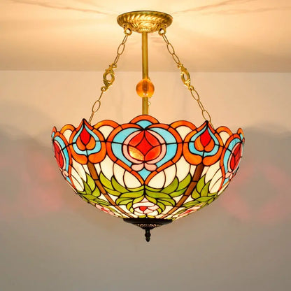 20inch Stained Glass Peach Lampshade Tiffany Hanging Lamp Anti-chandelier - CTL
