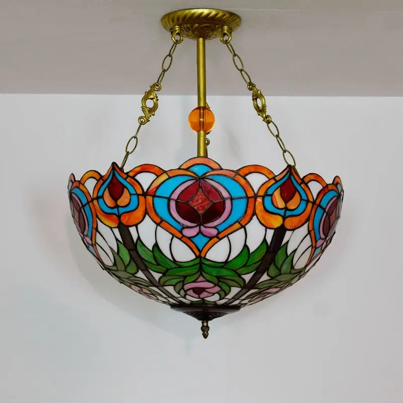 20inch Stained Glass Peach Lampshade Tiffany Hanging Lamp Anti-chandelier - CTL