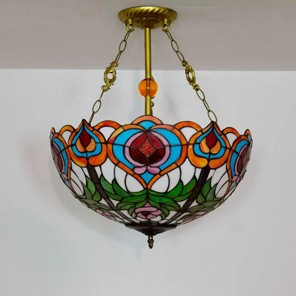 20inch Stained Glass Peach Lampshade Tiffany Hanging Lamp Anti-chandelier - CTL