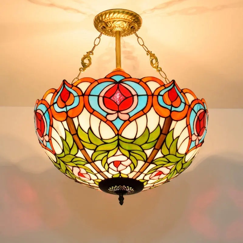 20inch Stained Glass Peach Lampshade Tiffany Hanging Lamp Anti-chandelier - CTL