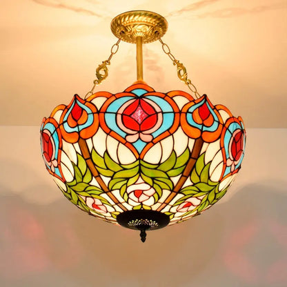 20inch Stained Glass Peach Lampshade Tiffany Hanging Lamp Anti-chandelier - CTL