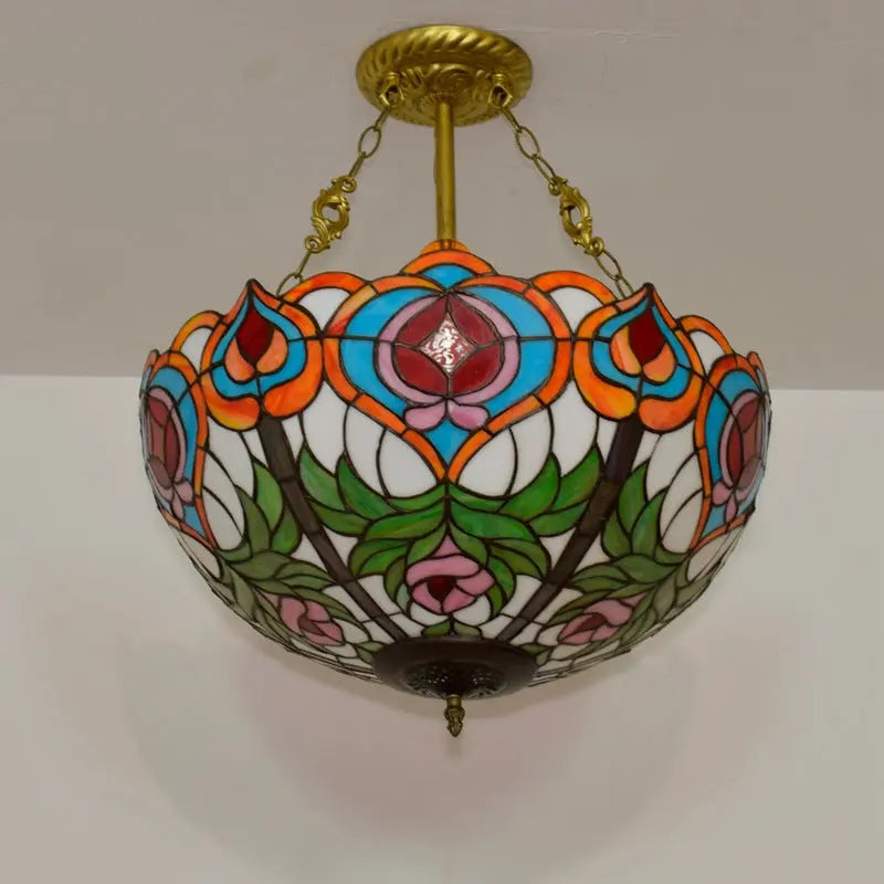 20inch Stained Glass Peach Lampshade Tiffany Hanging Lamp Anti-chandelier - CTL