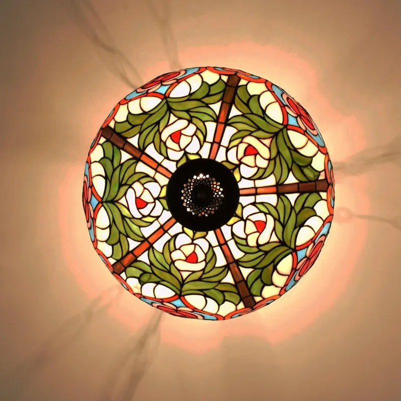 20inch Stained Glass Peach Lampshade Tiffany Hanging Lamp Anti-chandelier - CTL