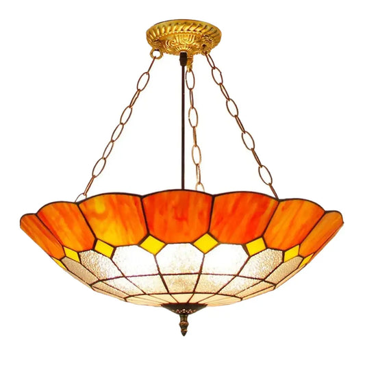 20inch Stained Glass Orange Lampshade Tiffany Hanging Lamps Antique Anti-Chandelier - CTL