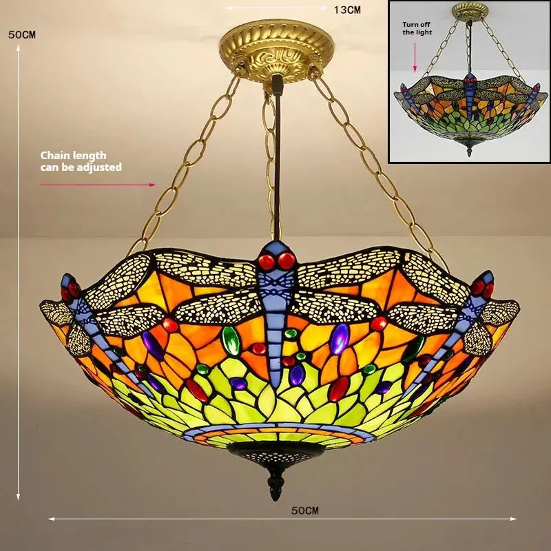 20inch 50cm Stained Glass Green Dragonfly Tiffany Style Chandelier - CTL