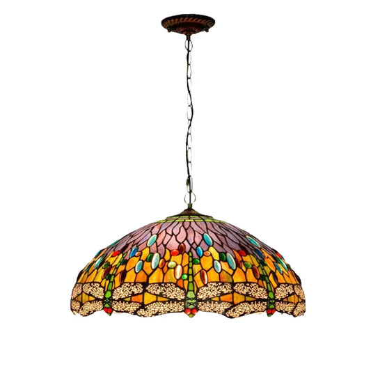 20inch 50cm Stained Glass Pastoral Orange Dragonfly Lampshade Tiffany Pendant Light - CTL