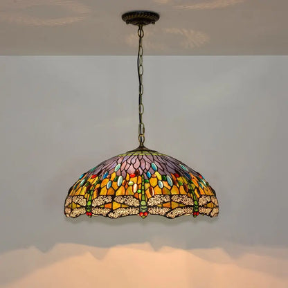 20inch 50cm Stained Glass Pastoral Orange Dragonfly Lampshade Tiffany Pendant Light - CTL