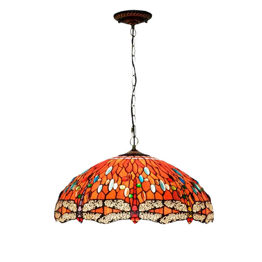 20inch Stained Glass Red Dragonfly Tiffany Style Pendant Light - CTL