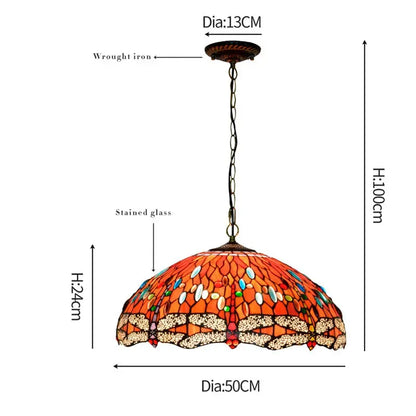20inch Stained Glass Red Dragonfly Tiffany Style Pendant Light - CTL