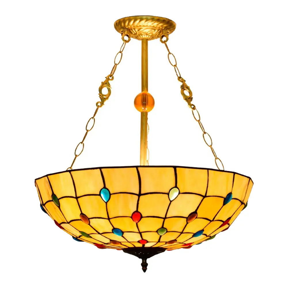 20inch Tiffany Hanging Lamp Yellow Stained Glass Pendant Light Anti-chandelier - CTL