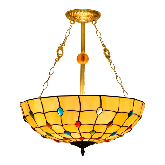 20inch Tiffany Hanging Lamp Yellow Stained Glass Pendant Light Anti-chandelier - CTL