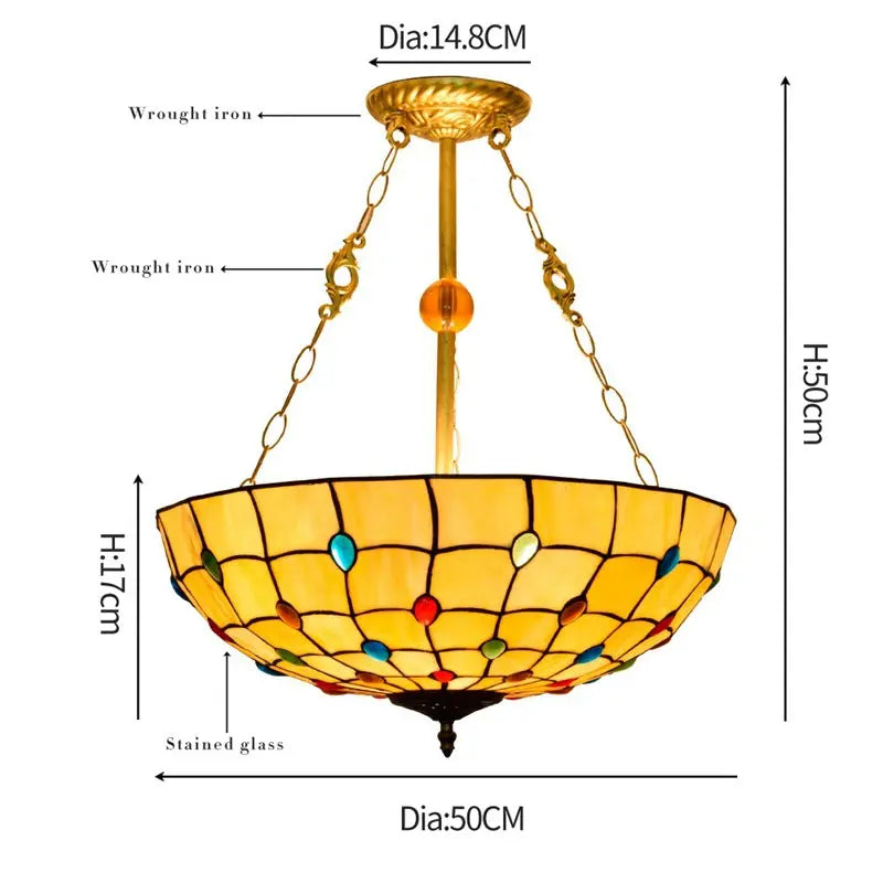 20inch Tiffany Hanging Lamp Yellow Stained Glass Pendant Light Anti-chandelier - CTL