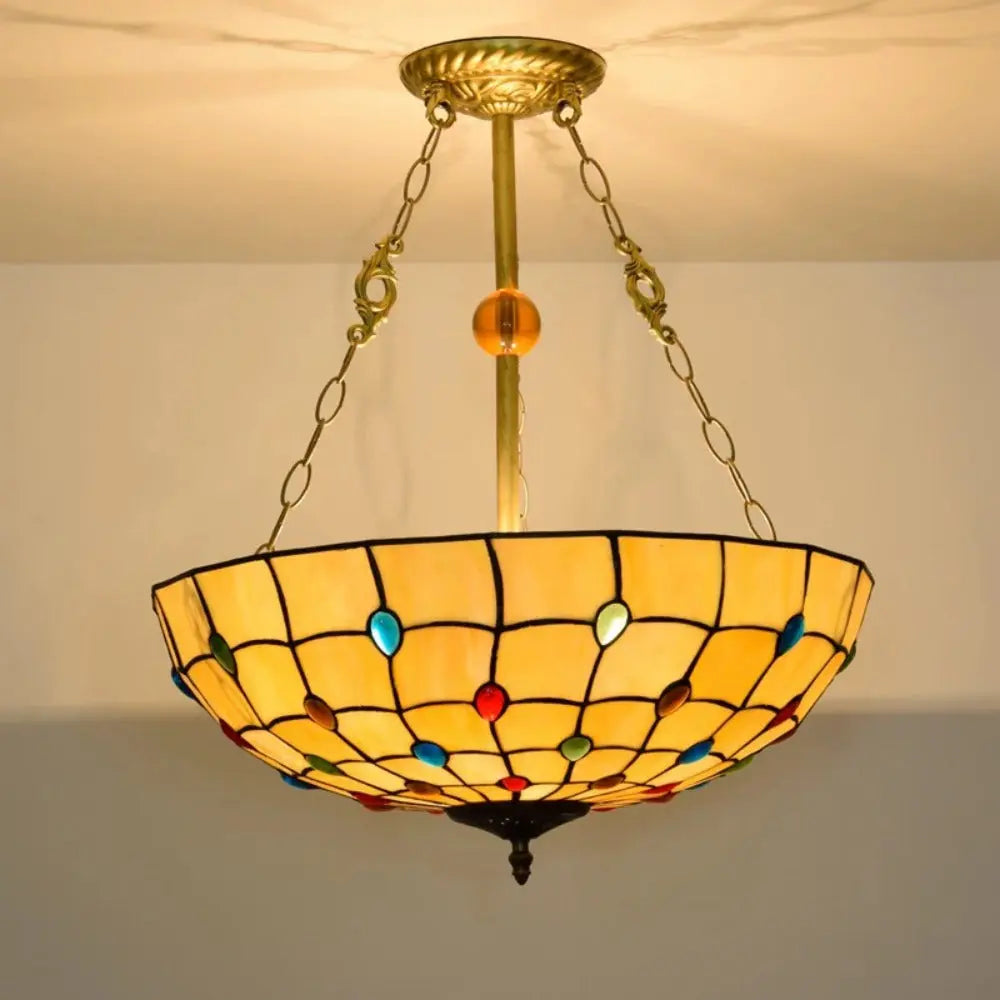 20inch Tiffany Hanging Lamp Yellow Stained Glass Pendant Light Anti-chandelier - CTL