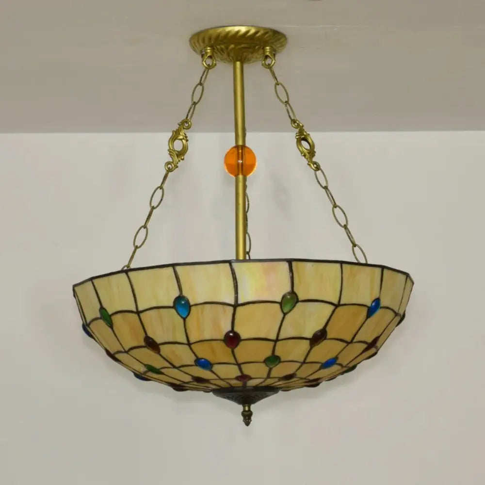 20inch Tiffany Hanging Lamp Yellow Stained Glass Pendant Light Anti-chandelier - CTL