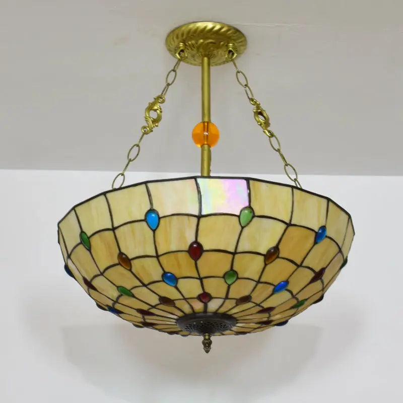 20inch Tiffany Hanging Lamp Yellow Stained Glass Pendant Light Anti-chandelier - CTL
