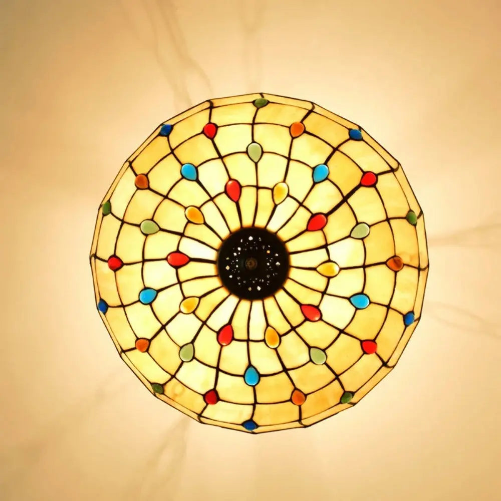 20inch Tiffany Hanging Lamp Yellow Stained Glass Pendant Light Anti-chandelier - CTL